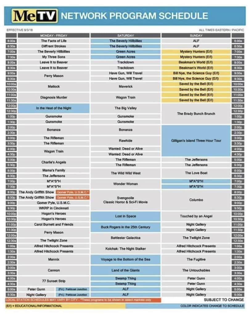 Metv Tv Schedule Examples and Forms